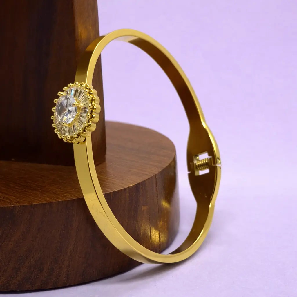 Golden crystal medallion bangle bracelet for women