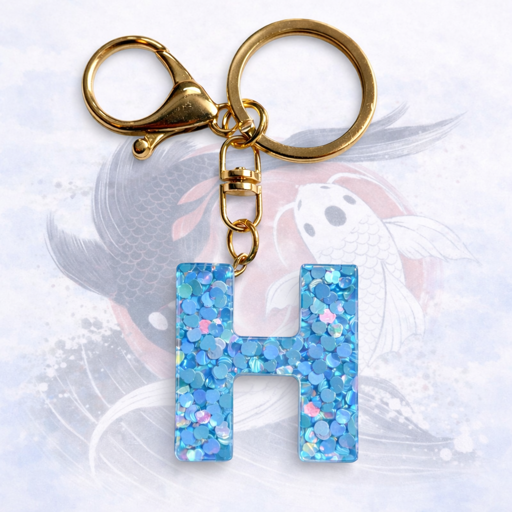 Initial Blue Resin Alphabet Key Ring