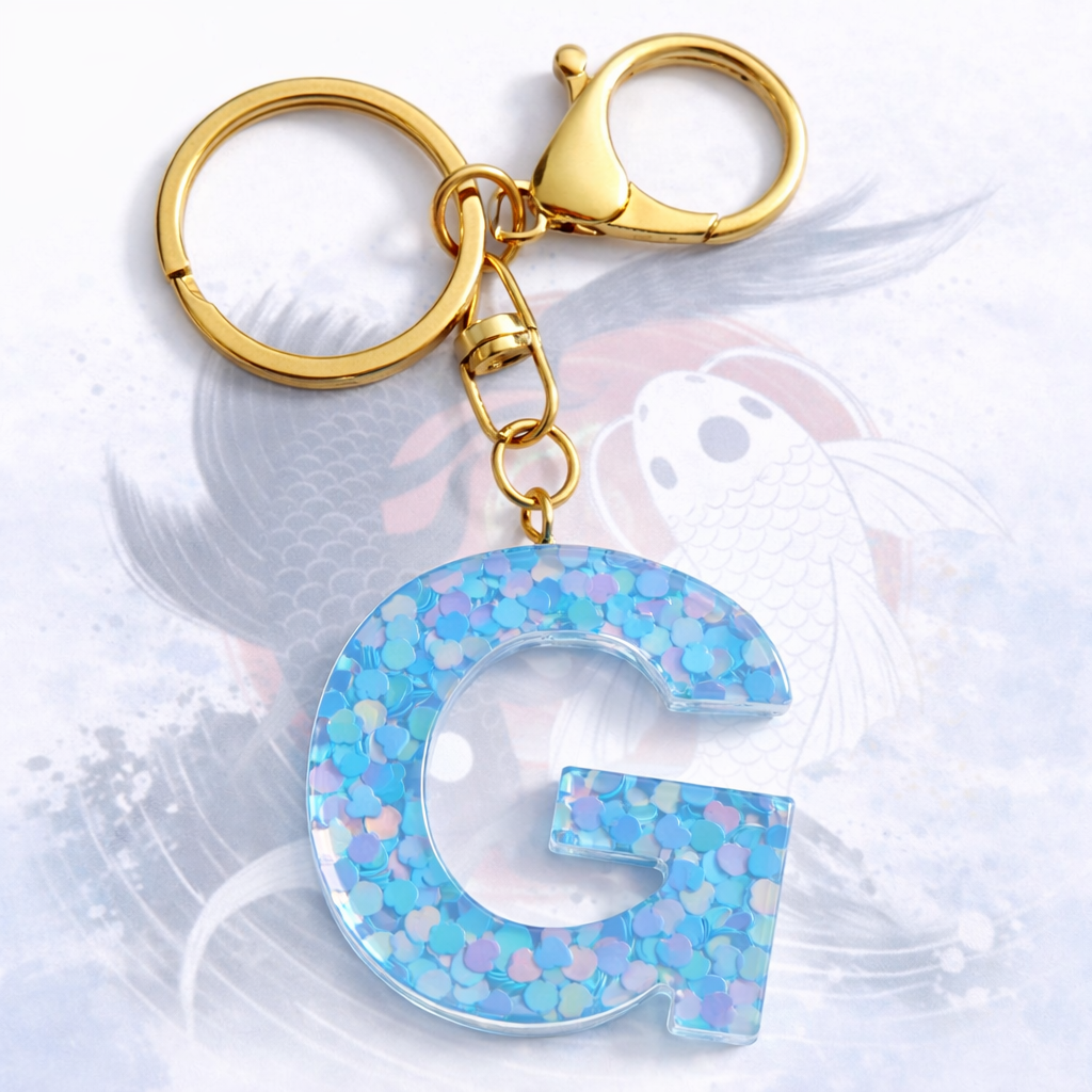 Initial Blue Resin Alphabet Key Ring