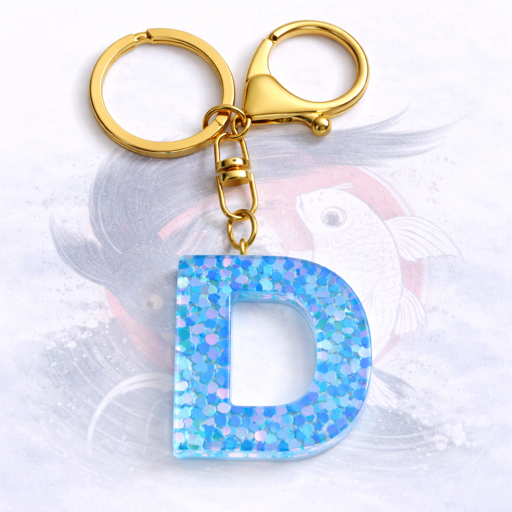 Initial Blue Resin Alphabet Key Ring