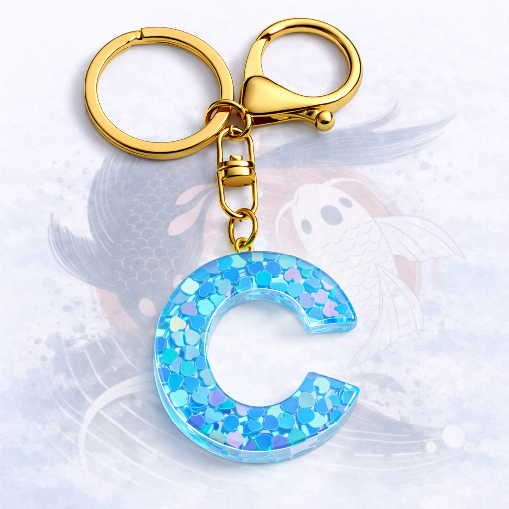 Initial Blue Resin Alphabet Key Ring