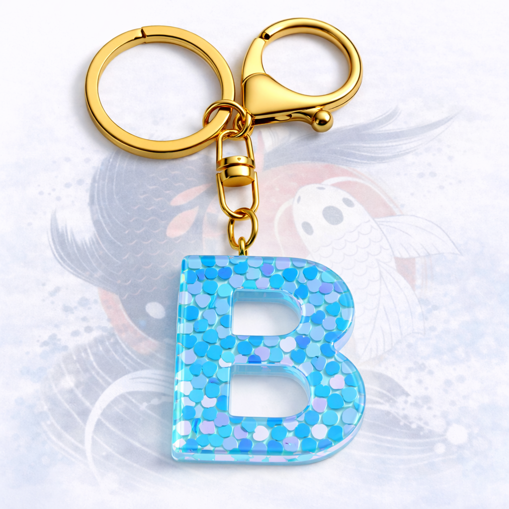 Initial Blue Resin Alphabet Key Ring