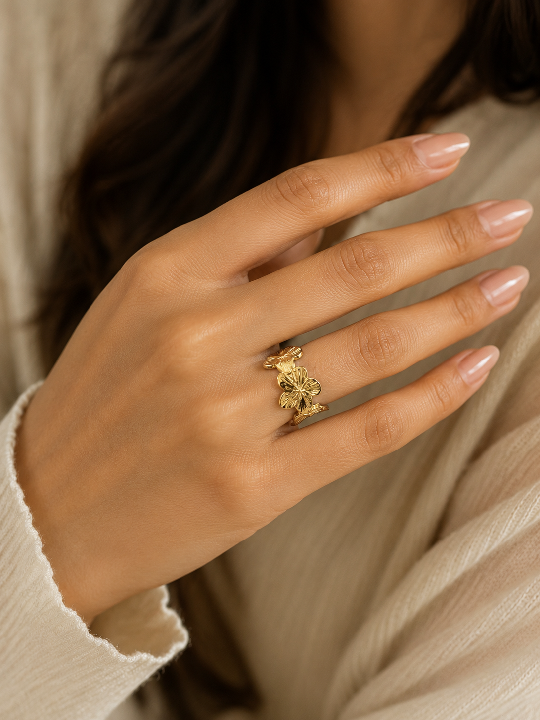 Golden Blossom Floral Ring
