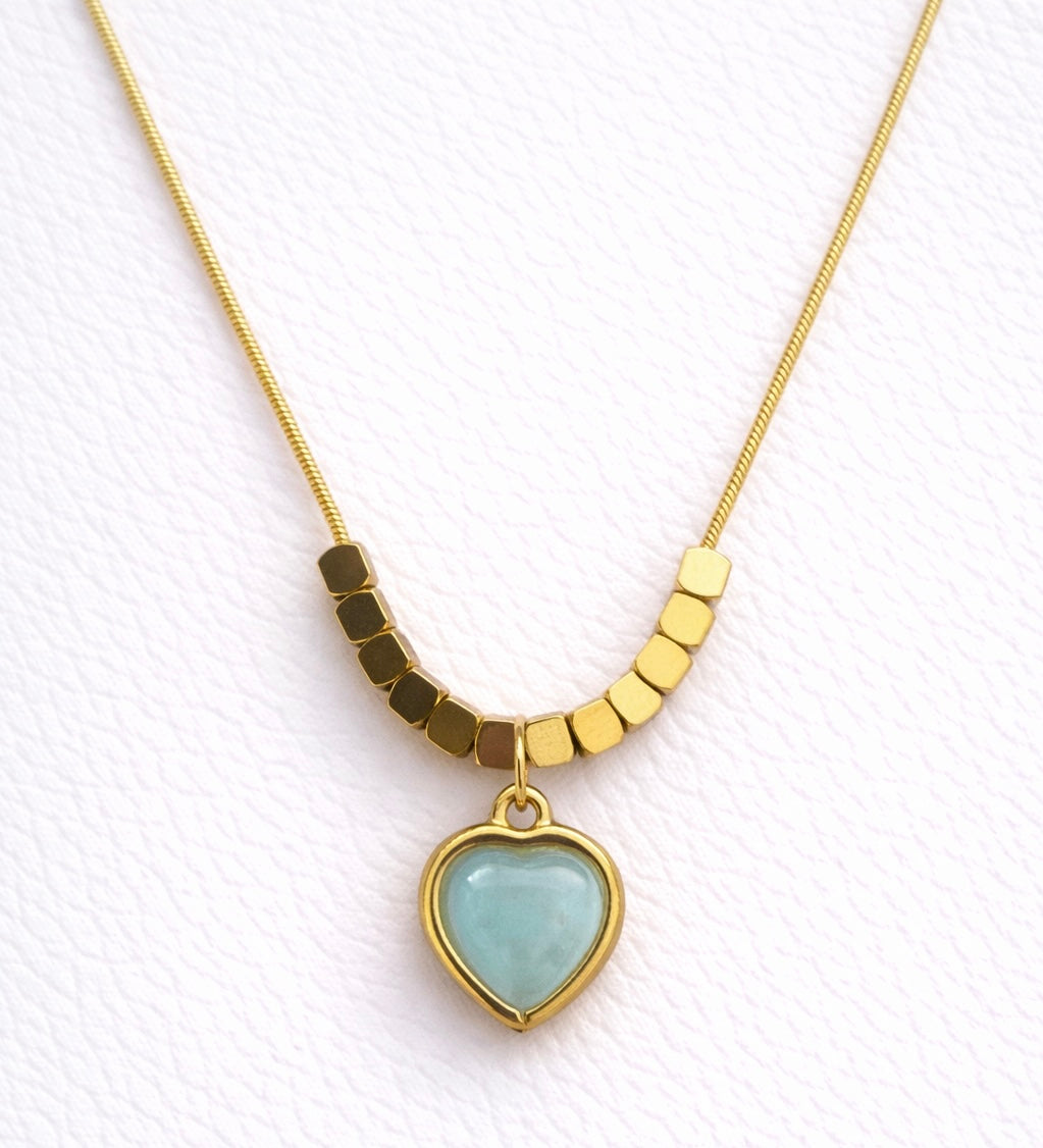 Aqua Heart Beaded Pendant Necklace