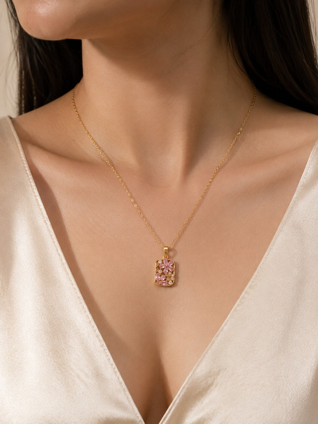 Pink Blossom Crystal Pendant Necklace