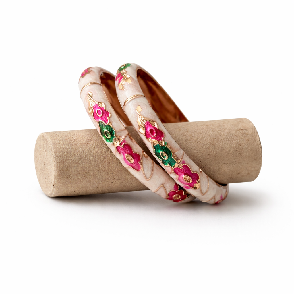 Enamel Floral Bangle Set – Gold Accent Elegant Bracelets