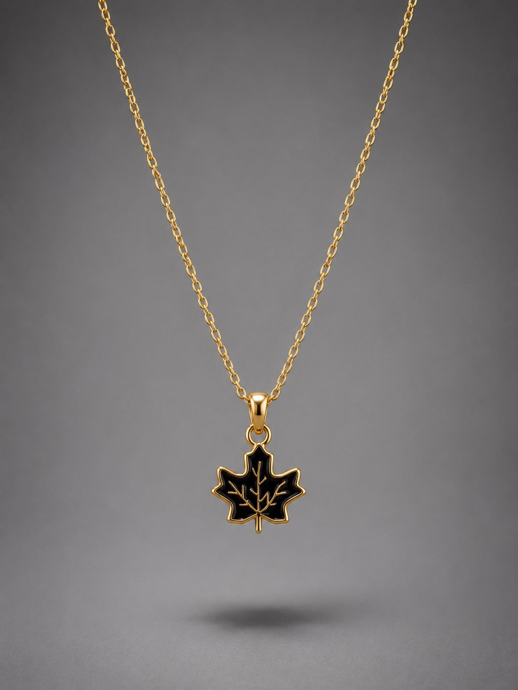 Black Enamel Maple Leaf Pendant Necklace