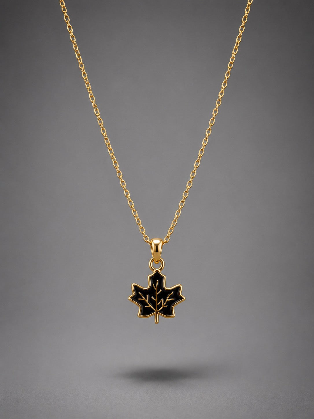 Black Enamel Maple Leaf Pendant Necklace