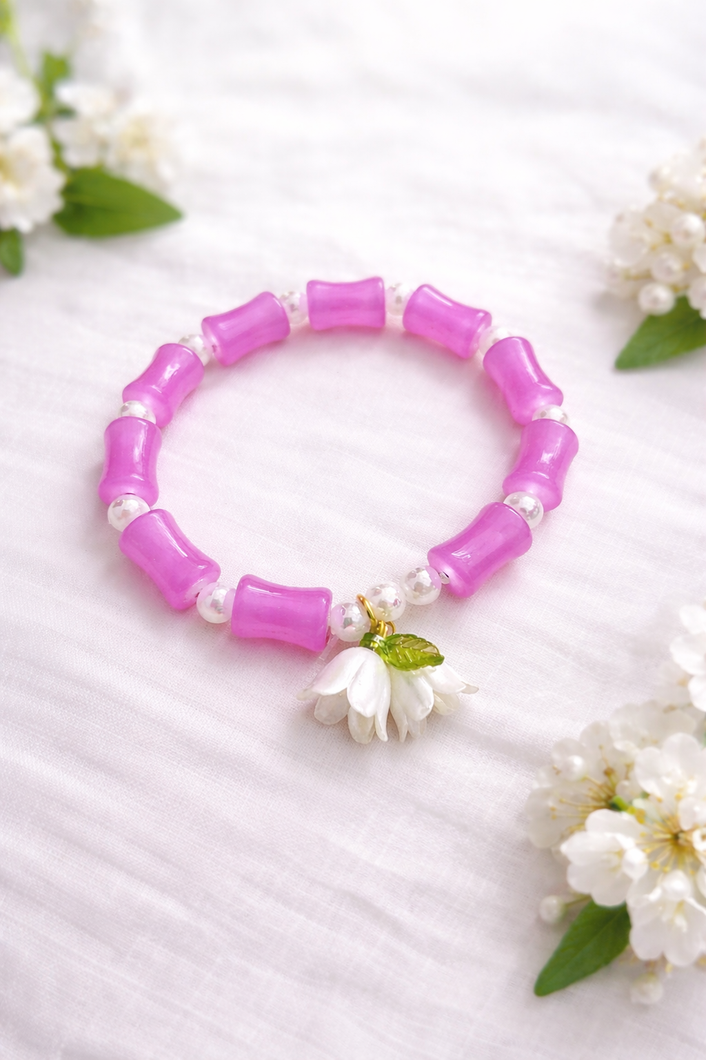 Blossom Charm Pink Beaded Bracelet