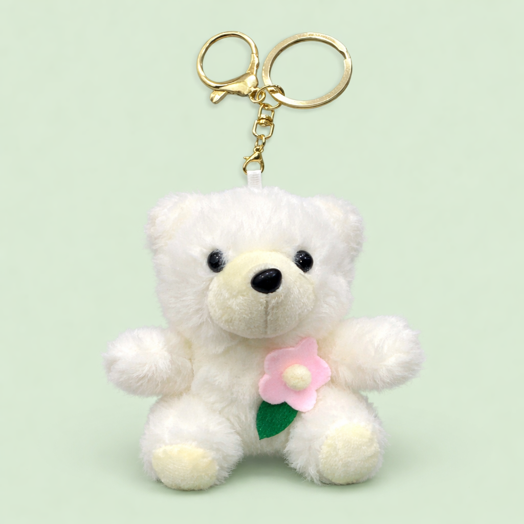 Floral Teddy Bear Plush Keychain