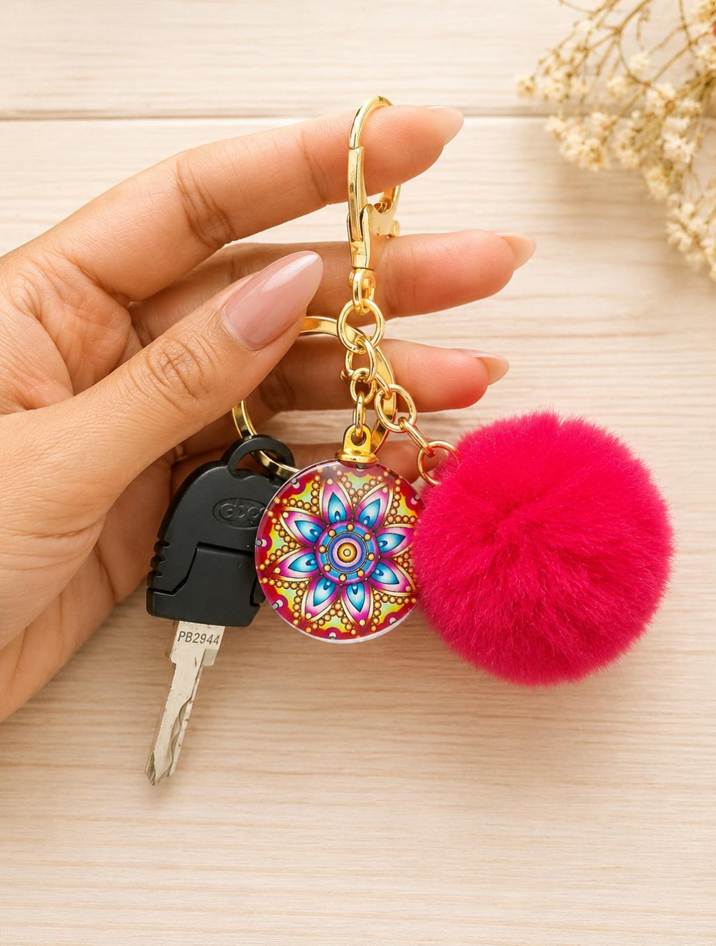Mandala Pom-Pom Charm Keychain