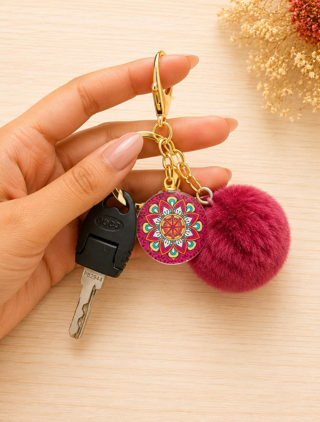 Mandala Pom-Pom Charm Keychain