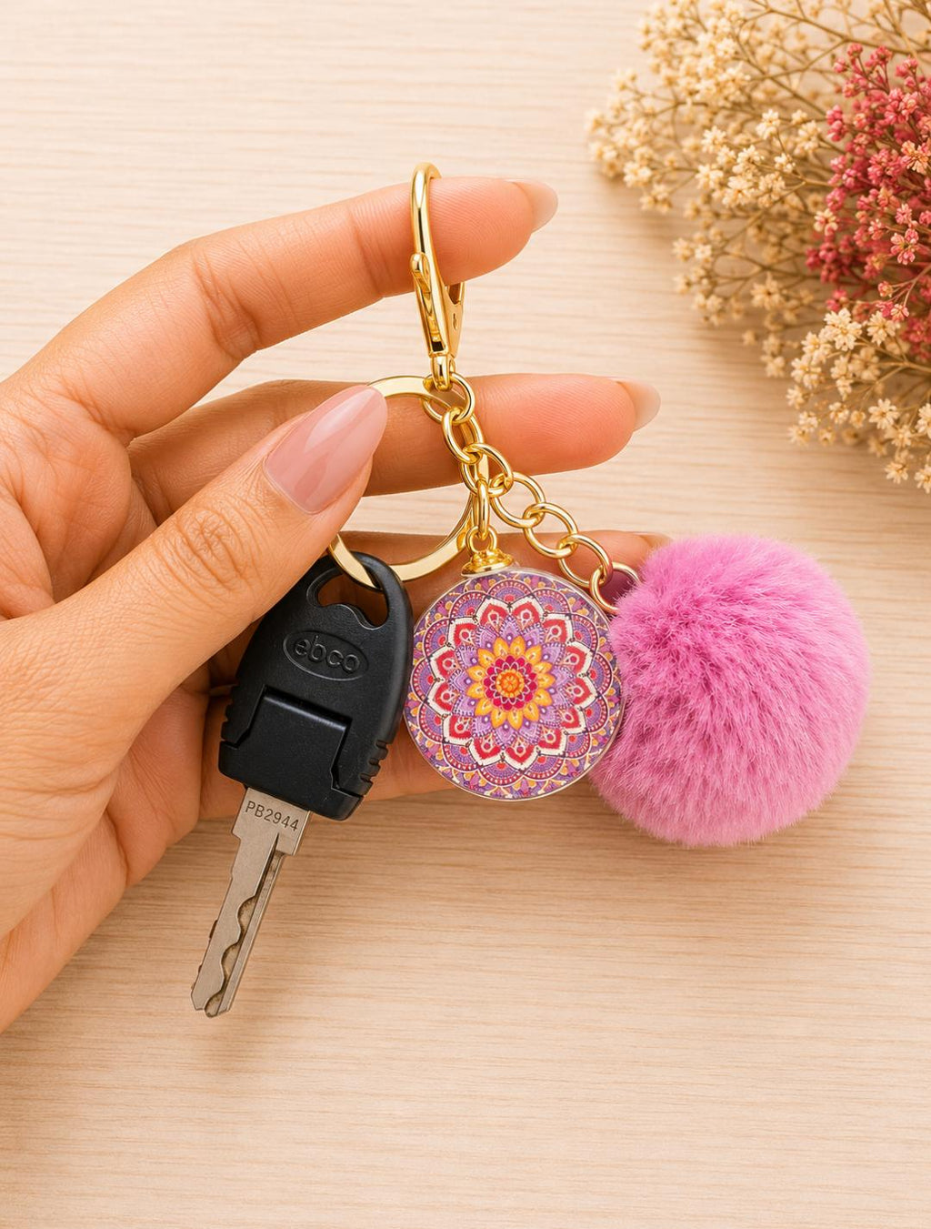 Mandala Pom-Pom Charm Keychain