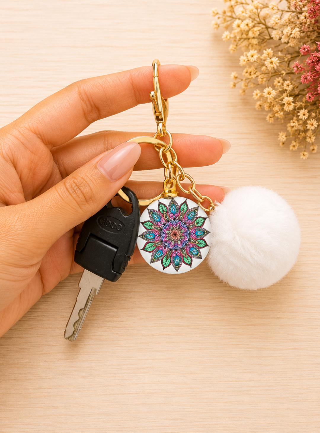 Mandala Pom-Pom Charm Keychain