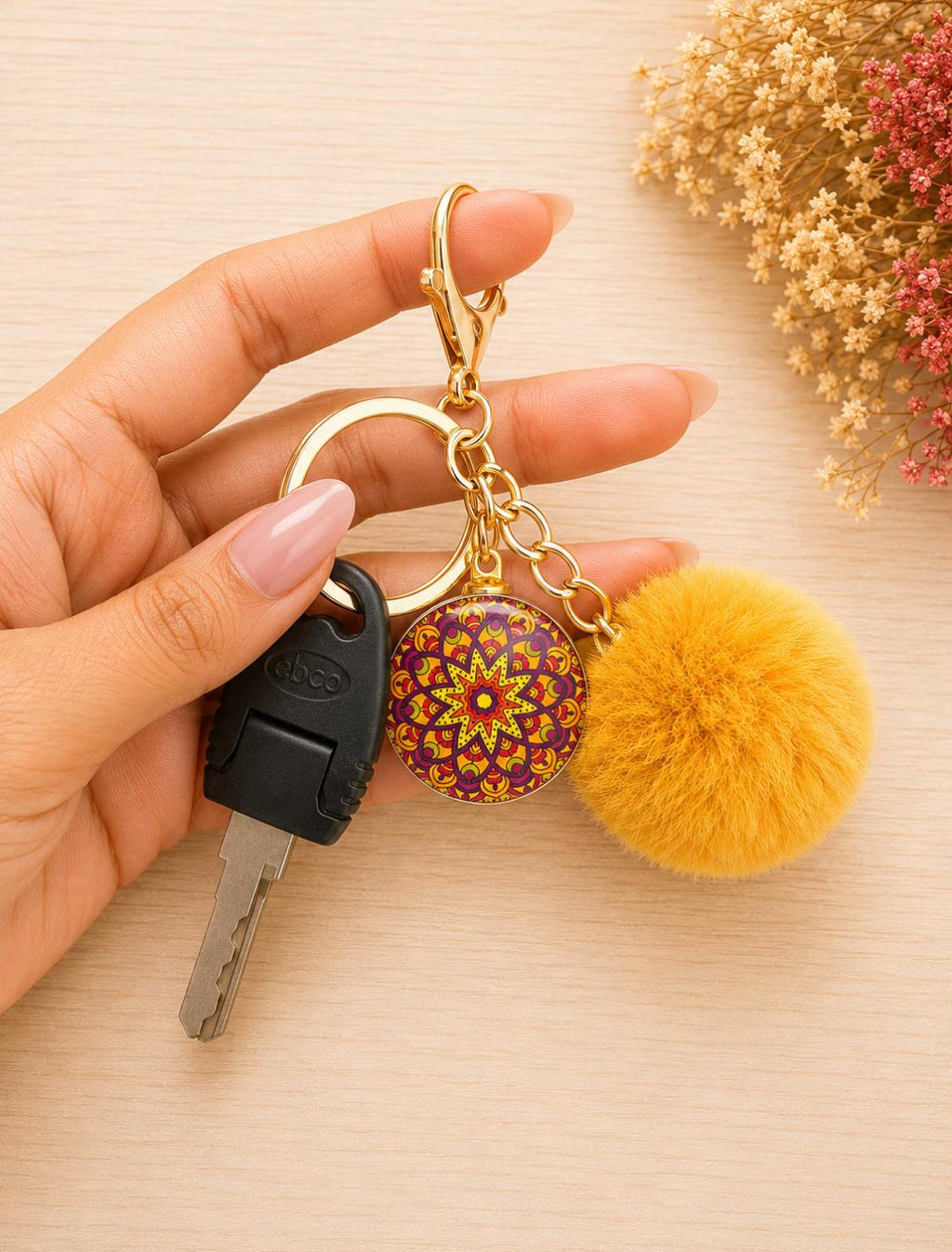 Mandala Pom-Pom Charm Keychain