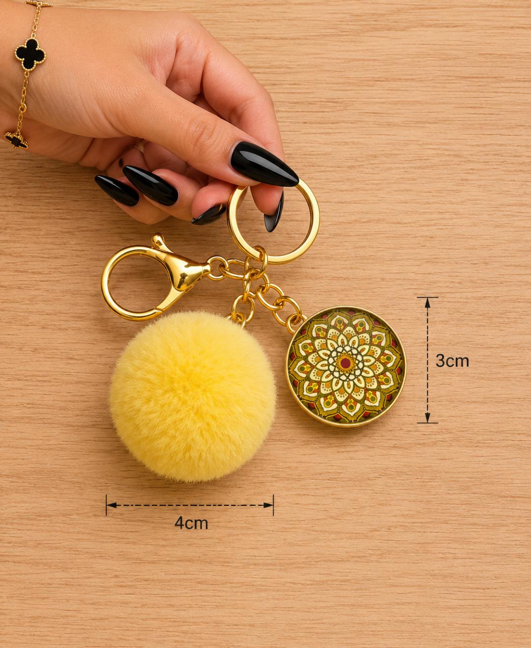 Mandala Pom-Pom Charm Keychain