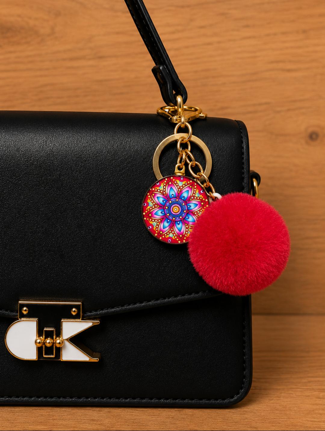 Mandala Pom-Pom Charm Keychain