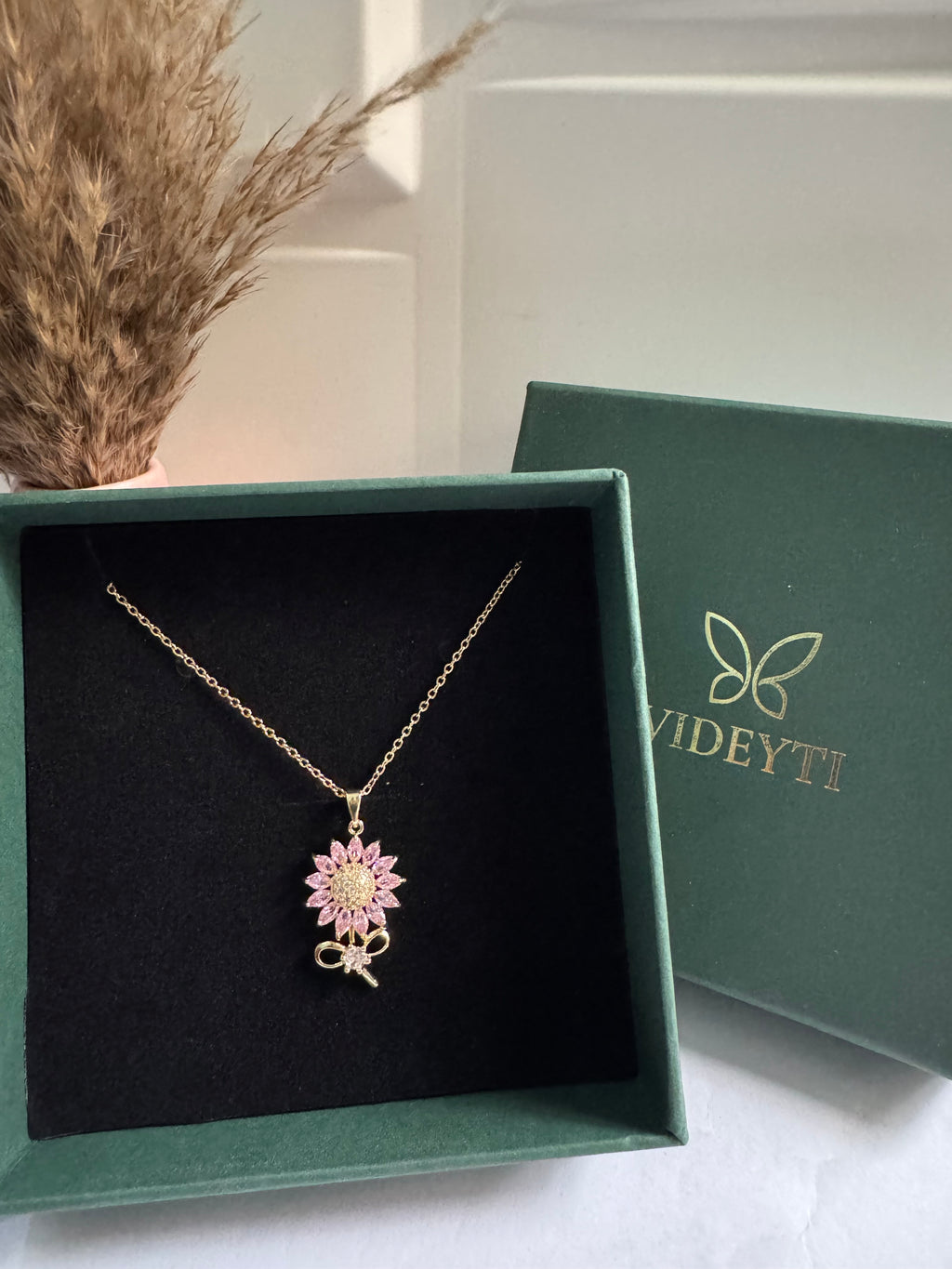 Pink Sunflower Pendant Necklace