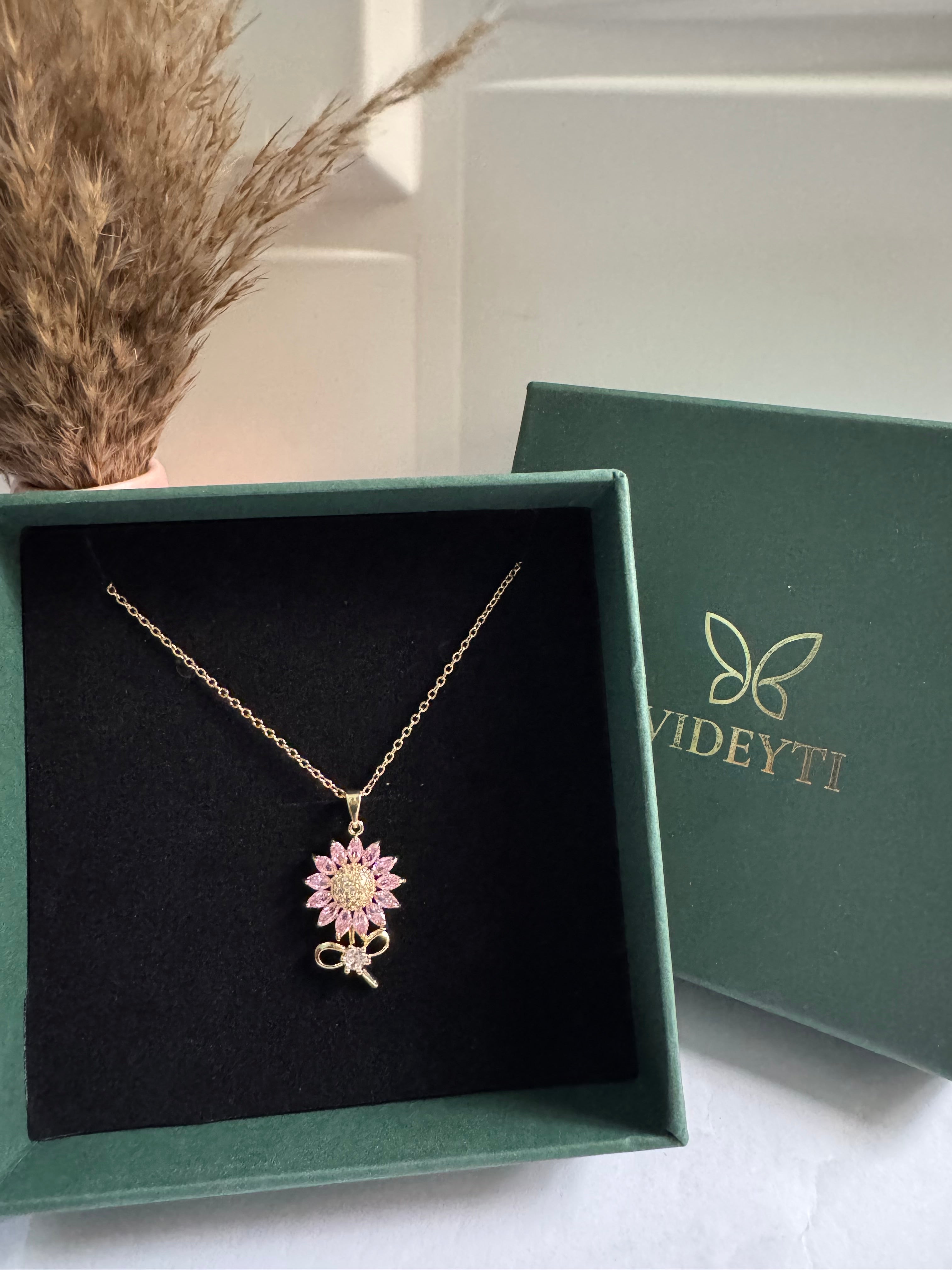 Pink Sunflower Pendant Necklace