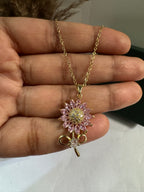 Pink Sunflower Pendant Necklace