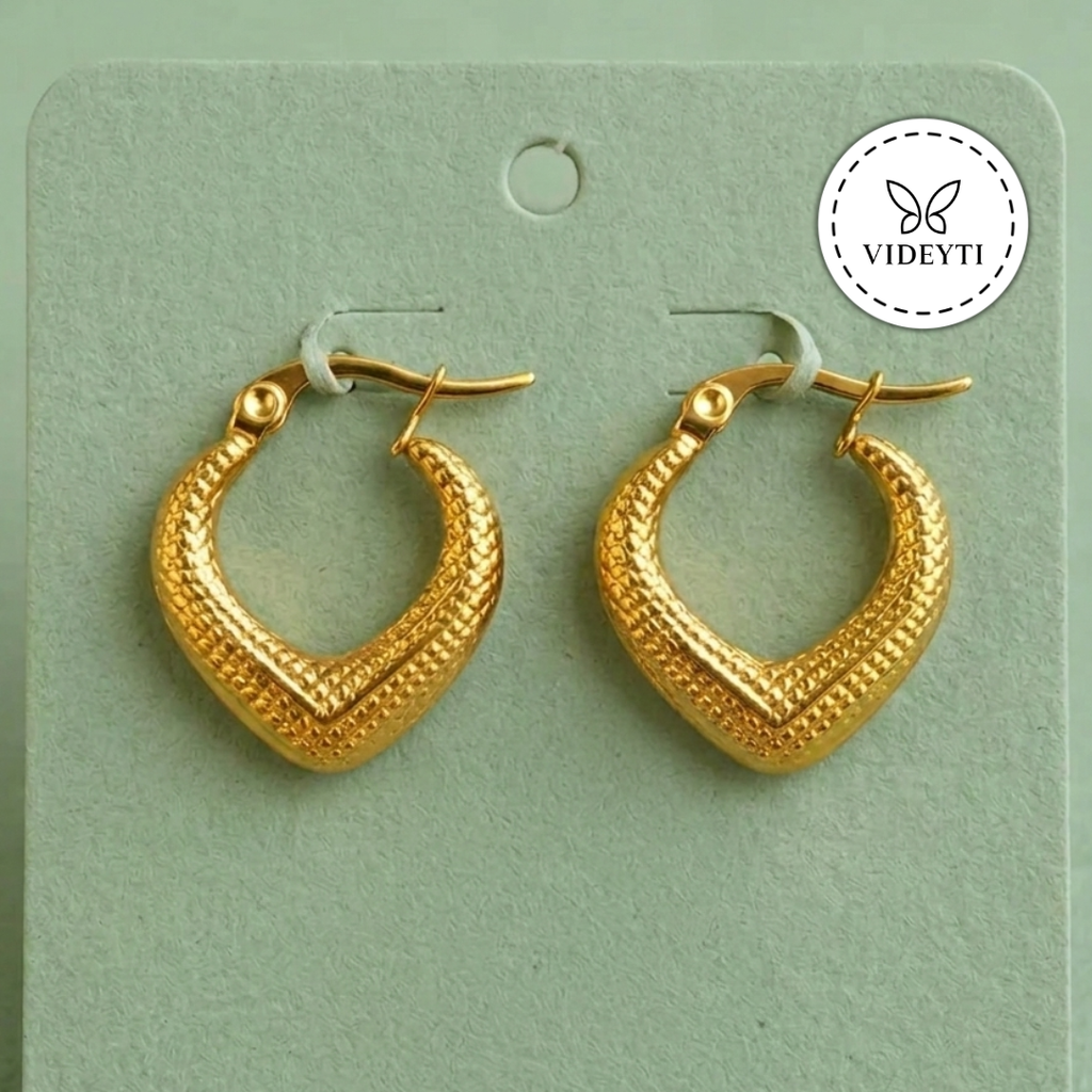 Textured V-Curve Hoop Gold-Tone Earrings