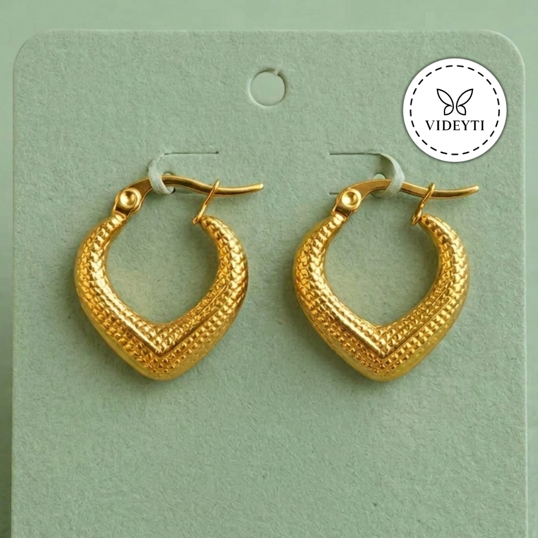Textured V-Curve Hoop Gold-Tone Earrings