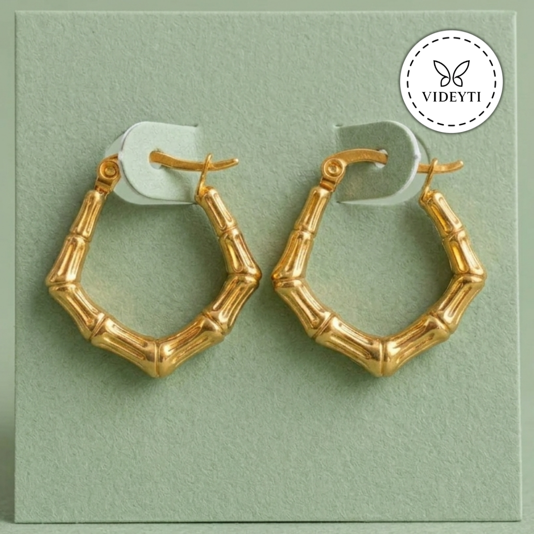 Bamboo Hex Gold-Tone Hoop Earrings