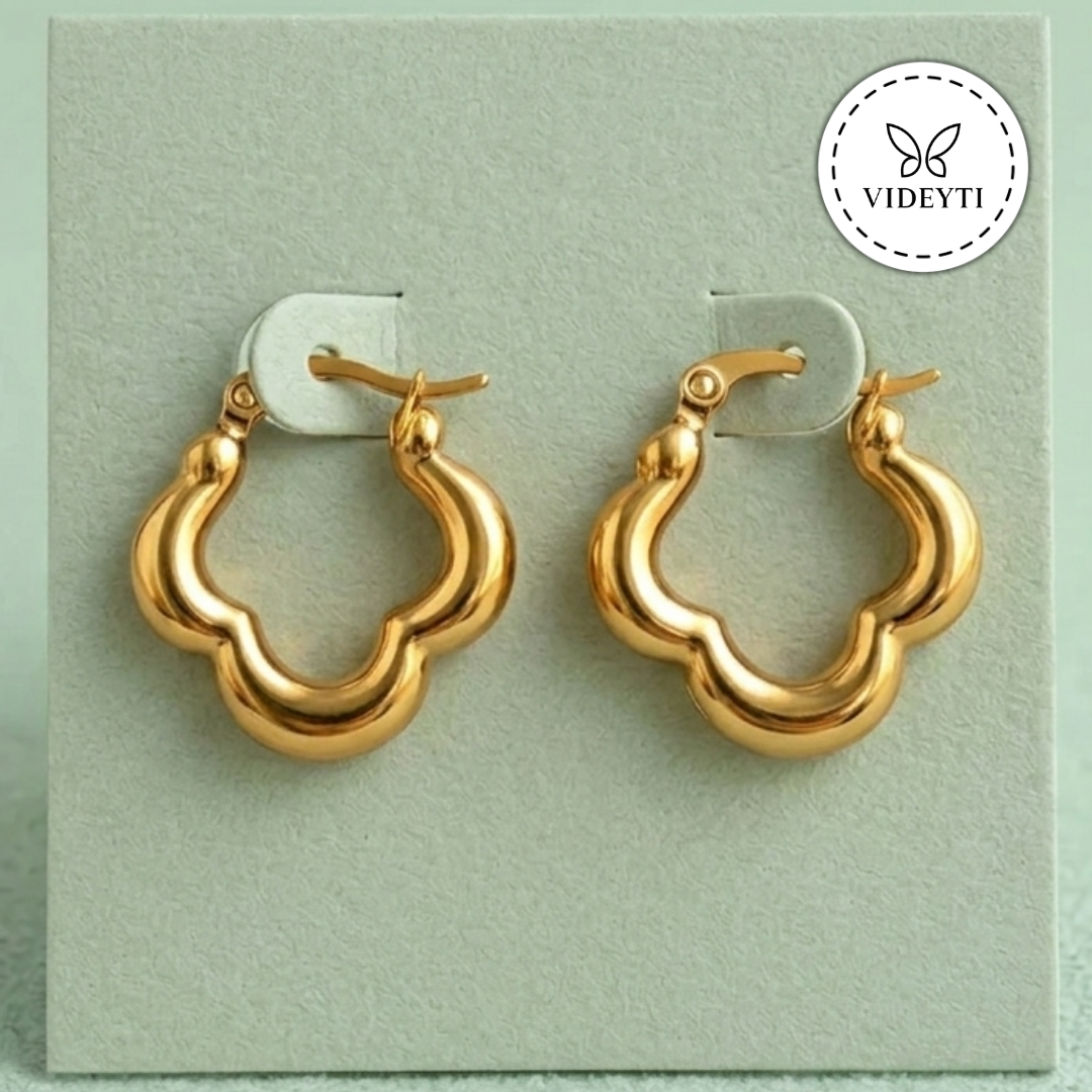 Scalloped Hoop Gold-Tone Earrings