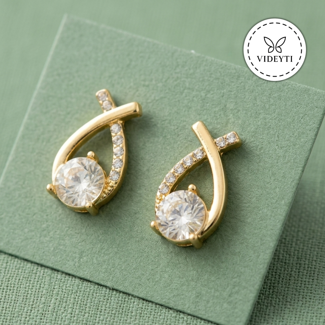 Aria Gold-Tone Crystal Teardrop Stud Earrings