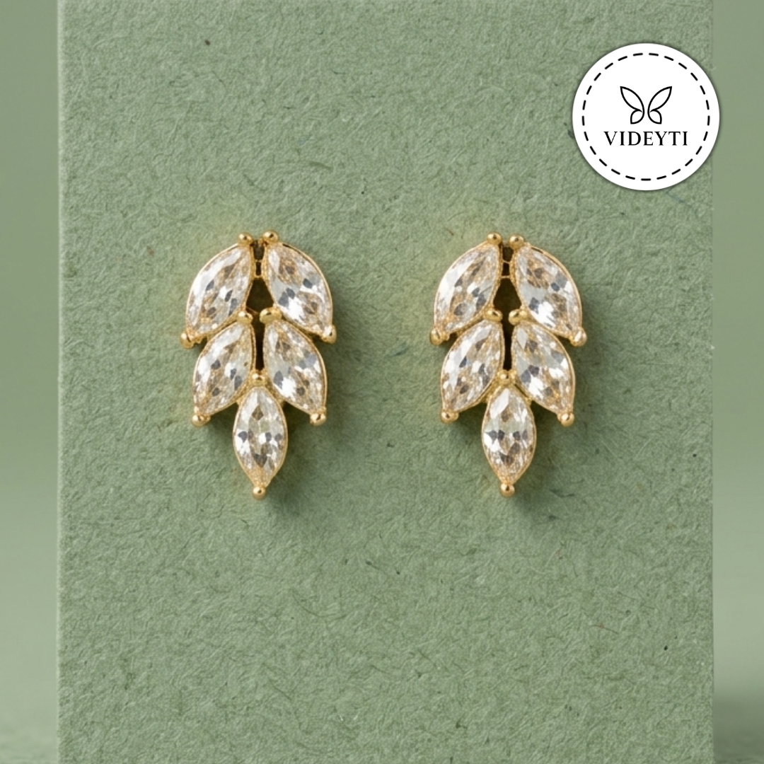 Lunaria Gold-Tone Crystal Leaf Stud Earrings