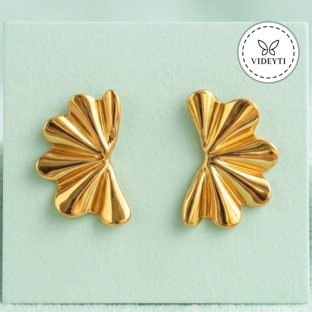 Sculpted Fan Gold-Tone Stud Earrings