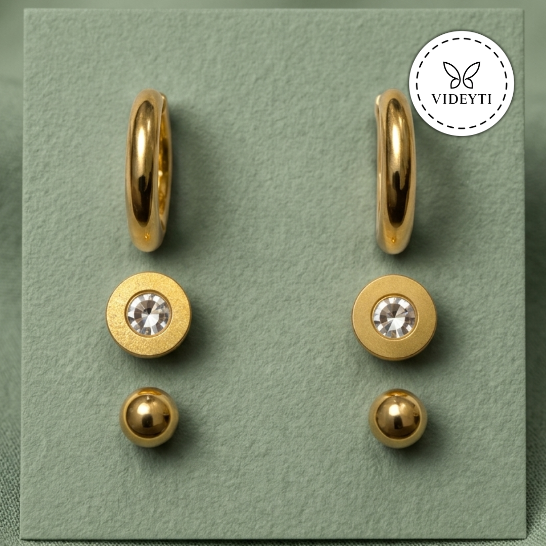 Classic Gold Hoop & Stud Earrings Set – Minimal Everyday Jewelry Trio