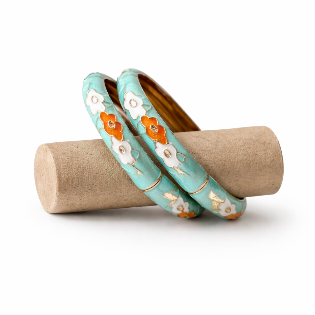Enamel Floral Bangle Set – Gold Accent Elegant Bracelets