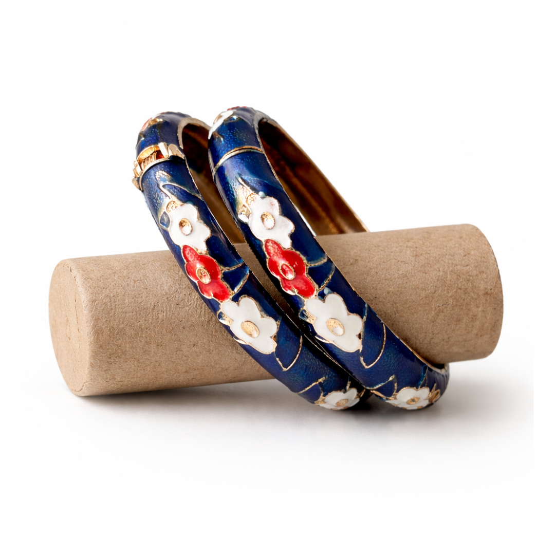 Enamel Floral Bangle Set – Gold Accent Elegant Bracelets