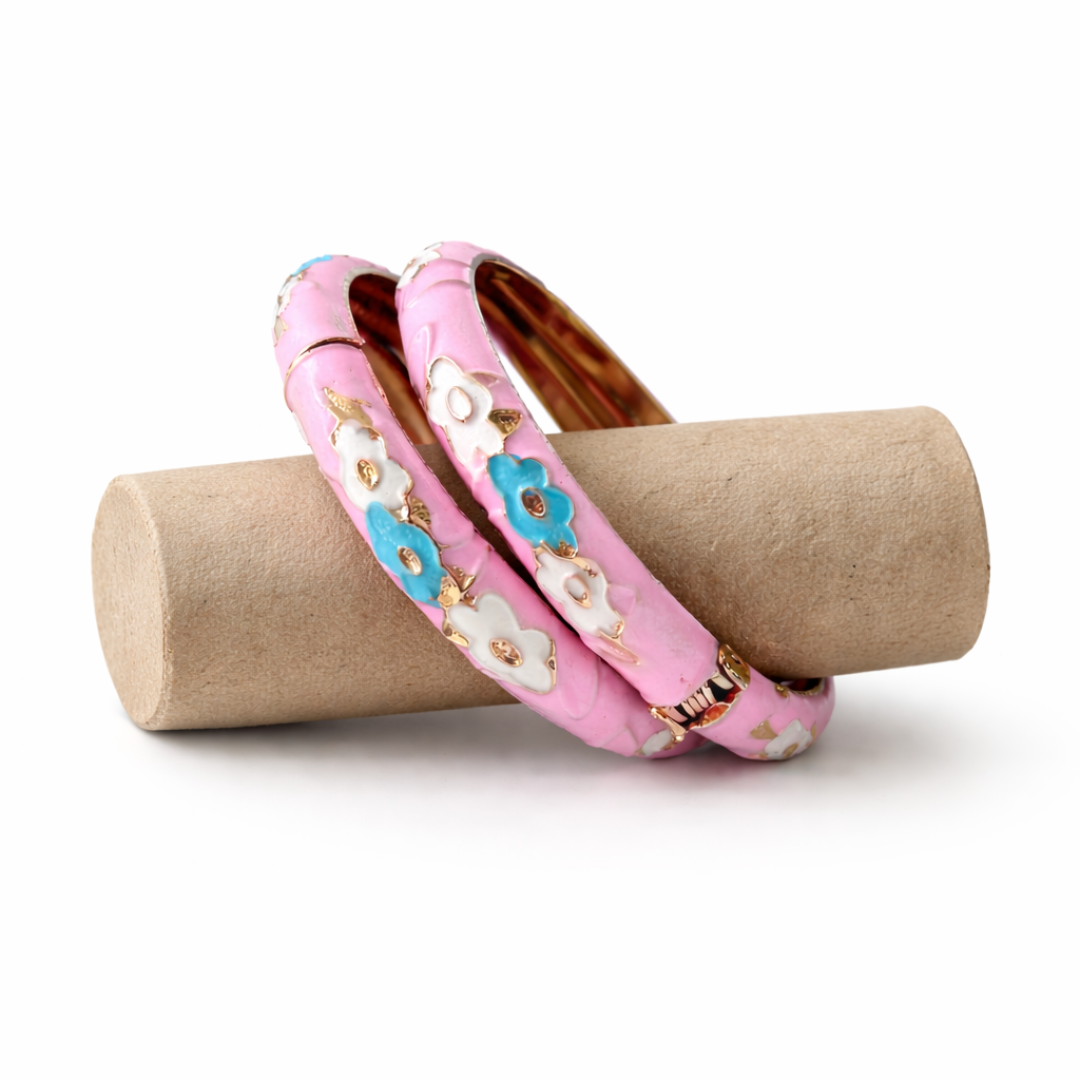Enamel Floral Bangle Set – Gold Accent Elegant Bracelets