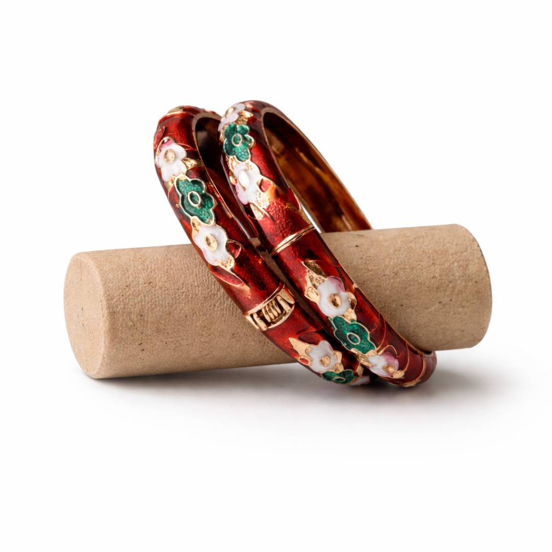Enamel Floral Bangle Set – Gold Accent Elegant Bracelets