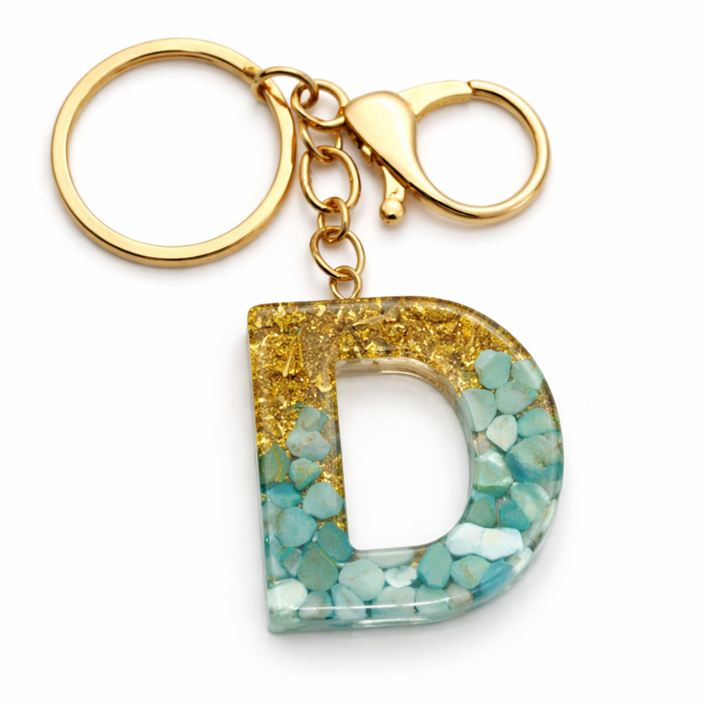 Gold & Turquoise Resin Initial Keychain – Letter Charm