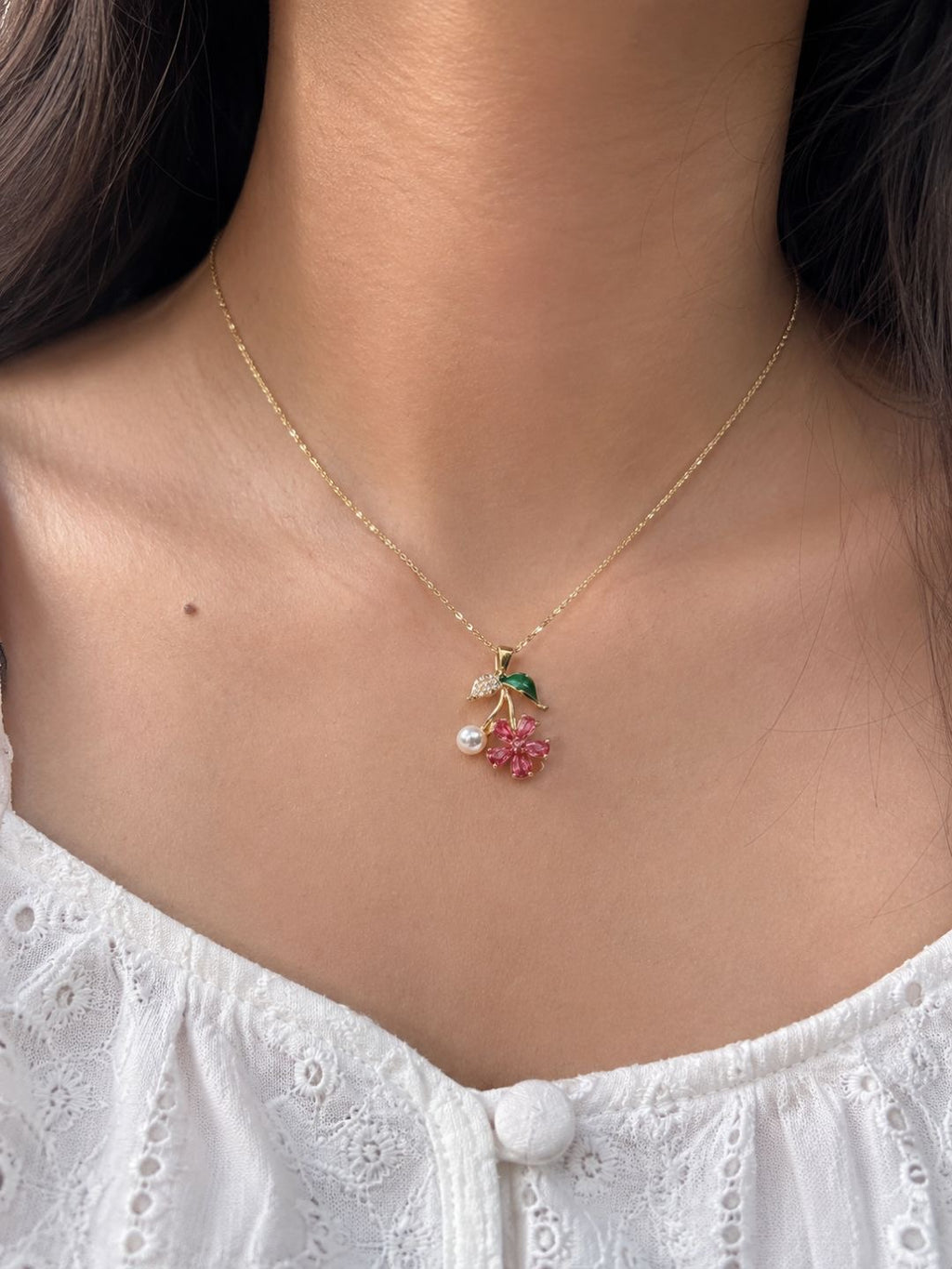 Cherry Blossom Pearl Pendant Necklace
