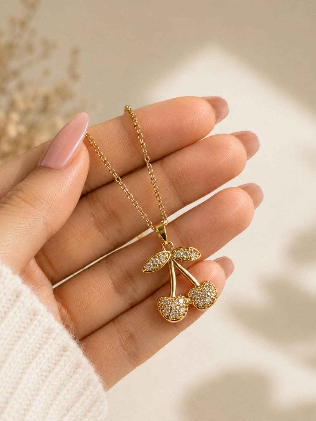 Sparkling Cherry Pendant Necklace