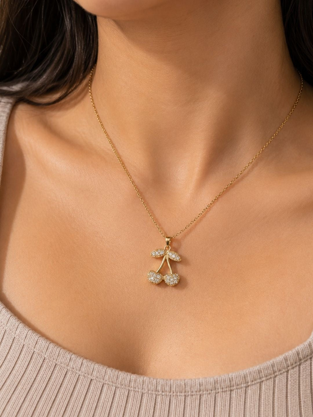 Sparkling Cherry Pendant Necklace