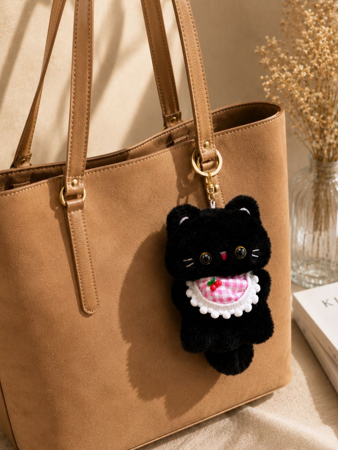 Cute Black Cat Plush Bag Charm Keychain