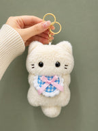 Cute White Cat Plush Bag Charm Keychain