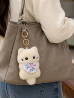 Cute White Cat Plush Bag Charm Keychain