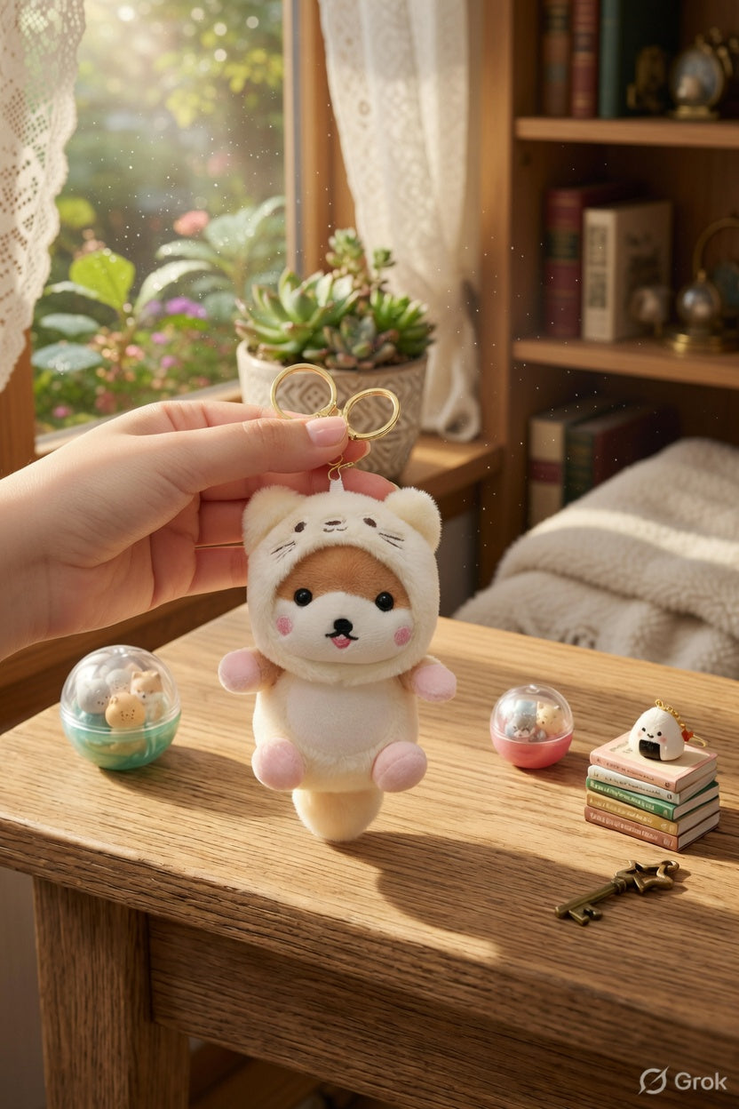 Kawaii Shiba Plush Keychain with Animal Costume